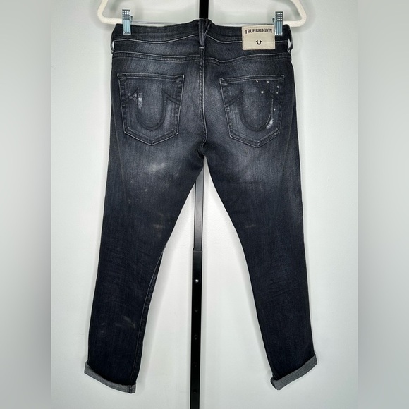 True Religion Women's Low Rise Relaxed Skinny Jeans with Rhinestones distressed - Picture 8 of 9